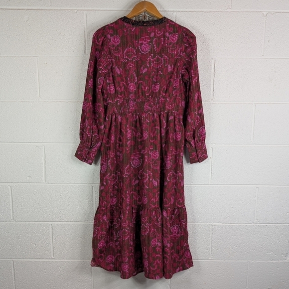 Sam Edelman Dress Womens L Purple Pink Floral Ramsey Midi Button Front Boho - Picture 7 of 7